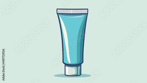 The image is a digital illustration depicting a single, vertically oriented tube of light blue cream or gel. The tube is cylindrical with slightly curved sides and features a light gray cap at the