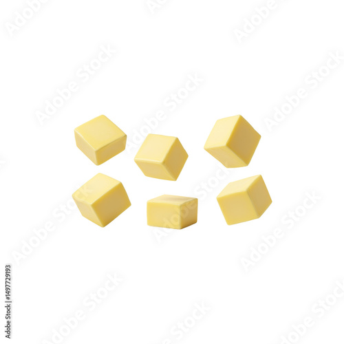 Butter cubes levitating on transparent background, isolated floating dairy fat food png