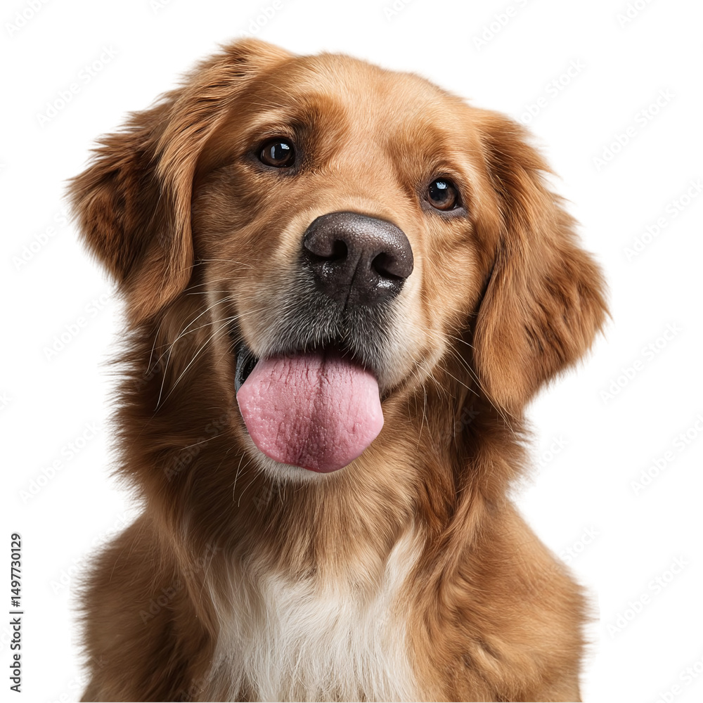 Fototapeta premium Friendly golden retriever with a joyful expression, set against a plain background, ideal for pet-related content