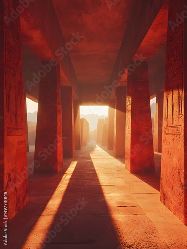 Stone pillars of the desert ancient city in the sunset