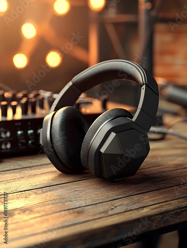 High-end headphones and audio equipment on the desk