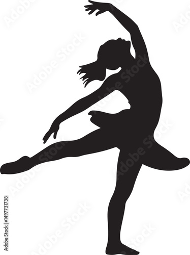 Graceful Ballerina Silhouette Dancer Performing Ballet Position With Artistic Elegant Movement.