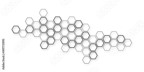 Modern and seamless pattern in design with hexagonal molecular structures in technology background.Abstract background with hexagons and geometric pattern in honeycombs design in illustration.	