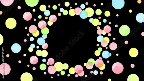 Watercolor dot frame animation on alpha: colorful