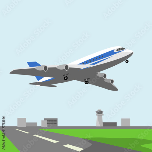Commercial airplane taking off on airport runway