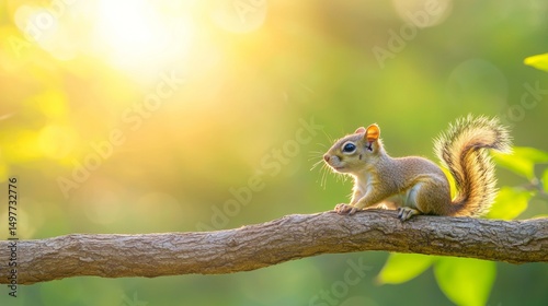 Side Profile of Small Prevost's Squirrel on a Branch in Sunlight