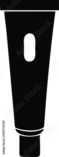 Simple black tube features a squeeze opening and smooth cylindrical base isolated