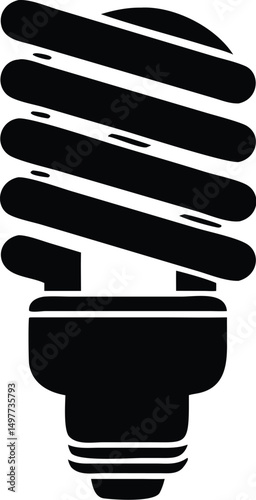Compact fluorescent light bulb displays energy efficiency in solid black outline on transparent background