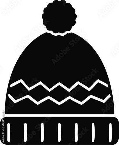 Isolated winter hat displays zigzag pattern detailing with a fluffy pompom and transparent background