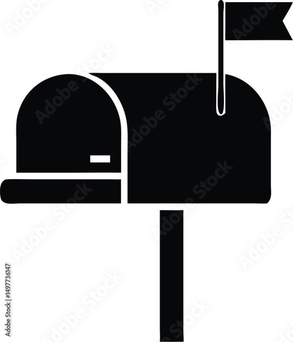 Black mailbox stands tall with its flag raised in this transparent background design