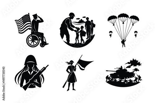 Female Soldier with Rifle and Flag Silhouette