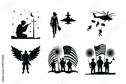 Saluting Soldier at Sunset Vector Silhouette