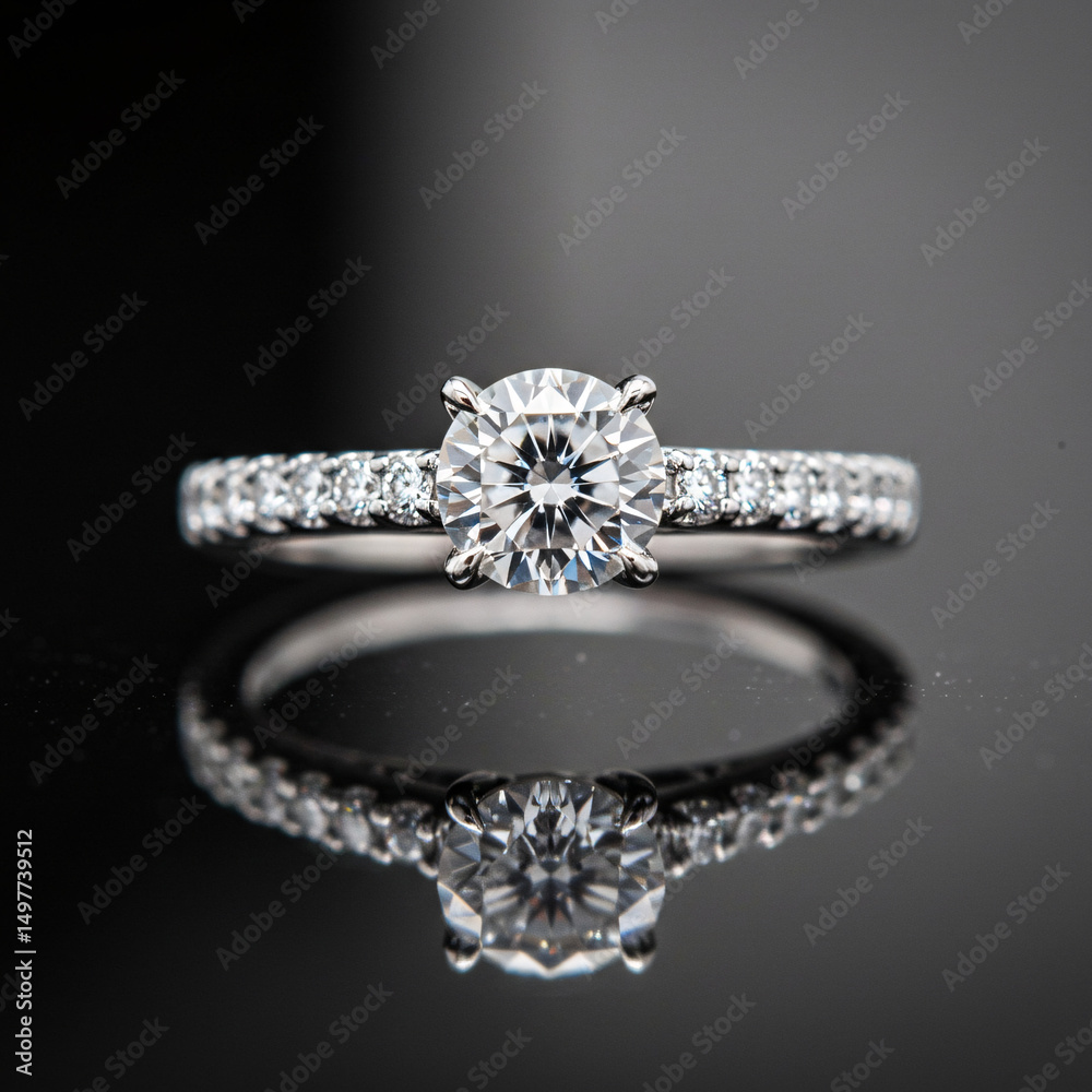 Elegant Diamond Engagement Ring Sparkling Solitaire with Pave Band Elegant Diamond Engagement Ring Sparkling Solitaire with Pave Band