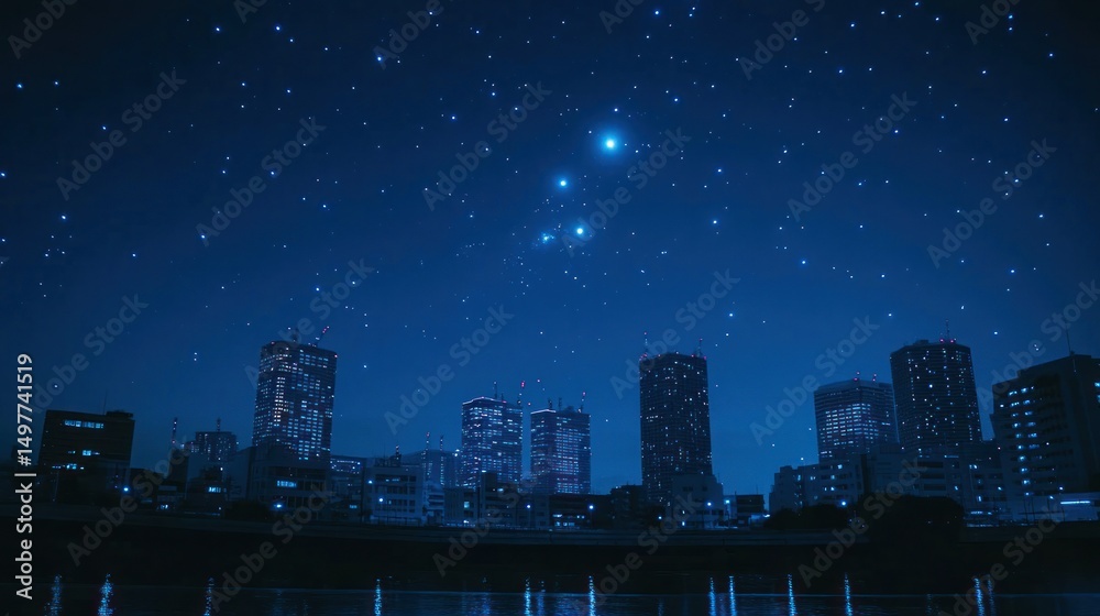 Fototapeta premium City skyline under a starlit night sky