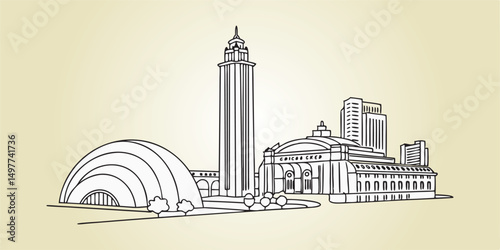 Minimal Kansas City Cityscape Featuring Iconic Landmarks