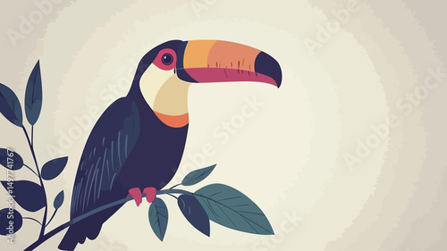 A colorful toucan perched on a branch.

