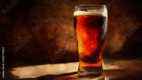 Glass of Amber Beer on Dark Background with Artistic Texture