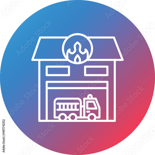 Firefighter Garage Line Gradient Circle Background Icon