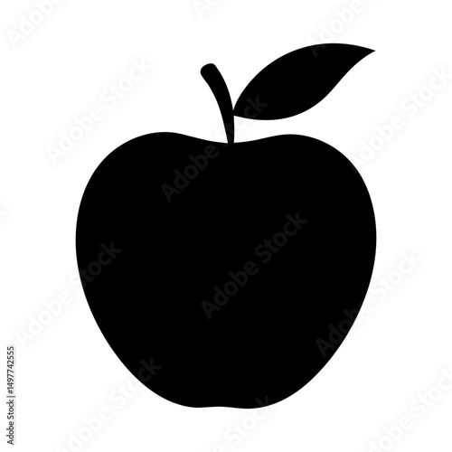 Silhouette of a single apple with a leaf and stem