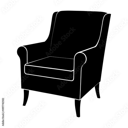 Illustration of a classic black armchair with trim