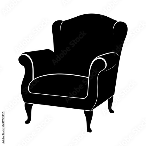 Illustration of a black upholstered armchair design