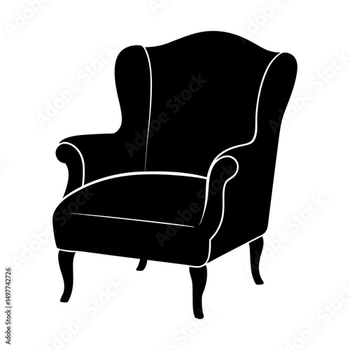 Silhouette of a classic wingback armchair design art