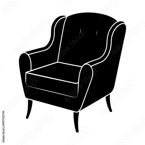 Illustration of a black upholstered wingback chair