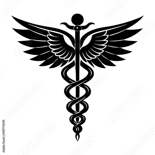 Detailed black caduceus medical symbol illustration