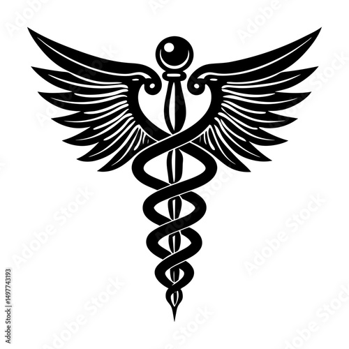 Black and white caduceus medical symbol illustration