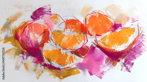 Vibrant Abstract Artwork of Sliced Orange and Pink Background