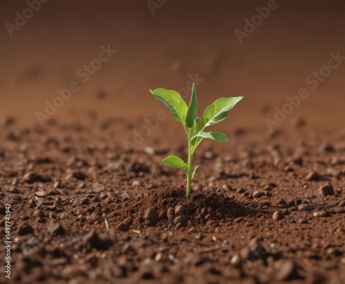 Tiny pea sprout pushing through rich brown soil, early stage growth,  plant,  organic,  green