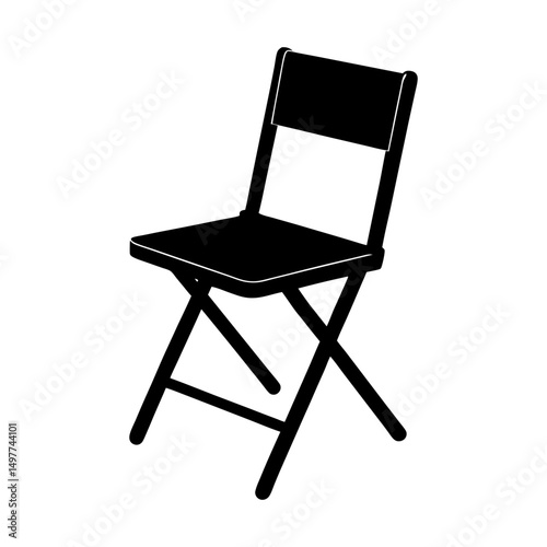 Illustration of a black folding chair on white background