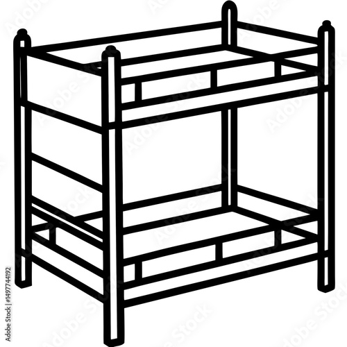 Fun Cartoon Bunk Bed Silhouette Vector on White Background