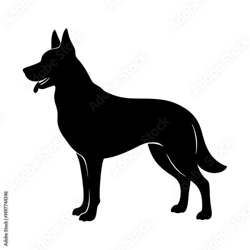 Silhouette of a standing dog with pointed ears out