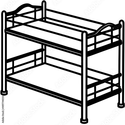 Fun Cartoon Bunk Bed Silhouette Vector on White Background