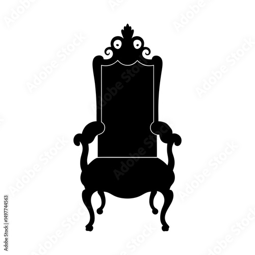 Silhouette of an ornate throne chair with armrests