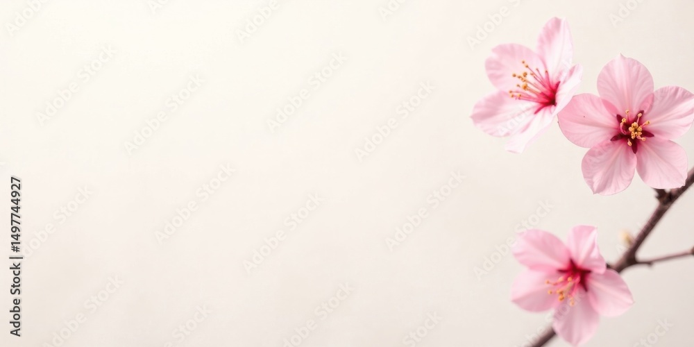 Fototapeta premium Delicate Pink Blossoms on a Branch Against a White Background, a Symbol of Springtime Beauty and Renewal