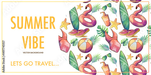 summer vacation banner with tropical leaves and sunglasses. vector illustration.