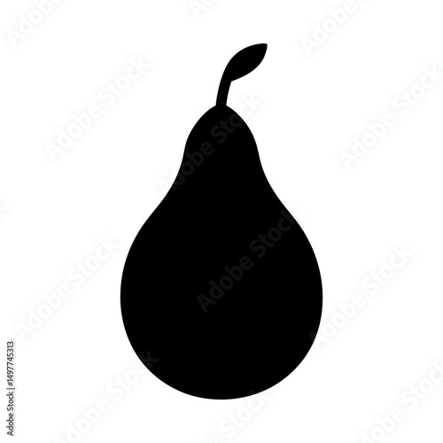 Silhouette of a pear with a stem on white background