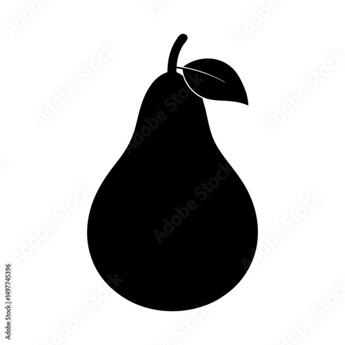 Silhouette of a pear with a leaf on a white background