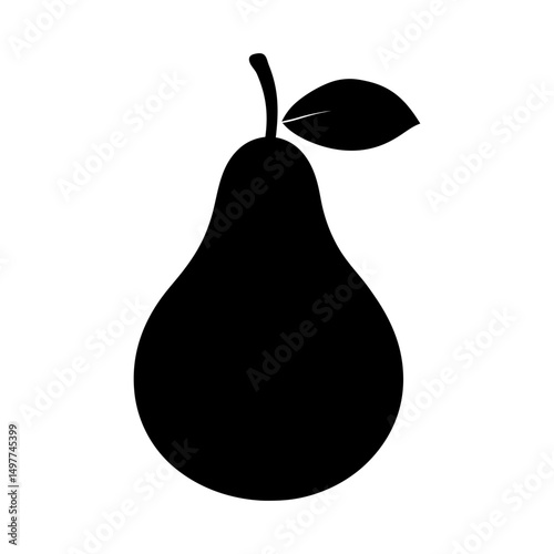 Silhouette of a single pear with a leaf on a white background