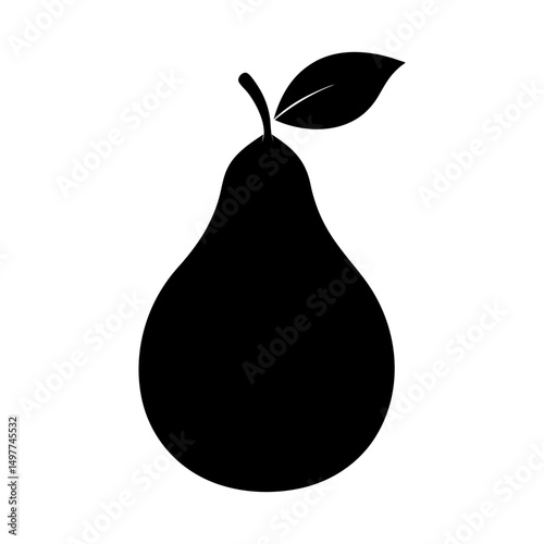 Silhouette of a pear with stem and leaf on white