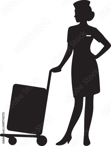 Flight Attendant Silhouette With Suitcase Isolated On White Background Professional And Clean.