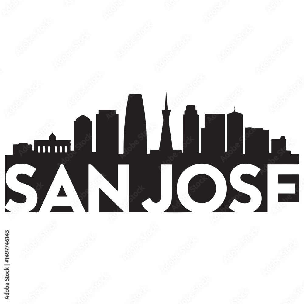 Fototapeta premium Vector San Jose skyline. Travel San Jose famous landmarks. Business and tourism concept for presentation, banner, web site. Vector black silhouette. with white background