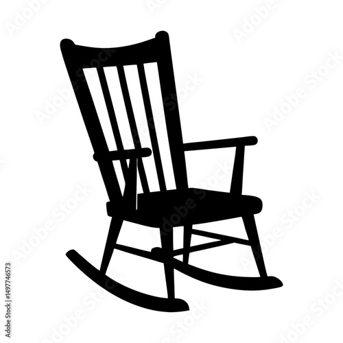 Silhouette of a wooden rocking chair on white background