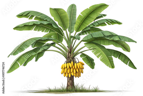 3d Hyper Realistic Illustration A Tree Of Banana Isolated On white Background Ai generate.