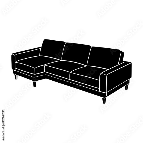 Illustration of a black sectional sofa on white background
