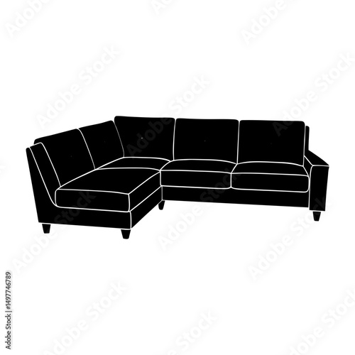 Illustration of a corner sofa in black and white