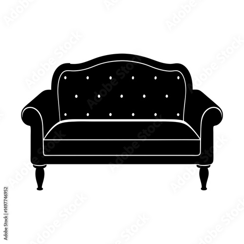 Illustration of a black vintage style buttoned sofa
