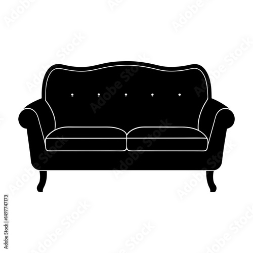 Silhouette of a classic two seat sofa with cushions